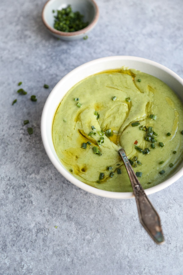 Easy Creamy Parsnip Soup with Three Herbs and Garlic Oil 