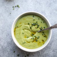 Easy Creamy Parsnip Soup with Three Herbs and Garlic Oil