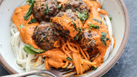 Moroccan Lamb Meatballs with Romesco Sauce and Spaghetti Recipe