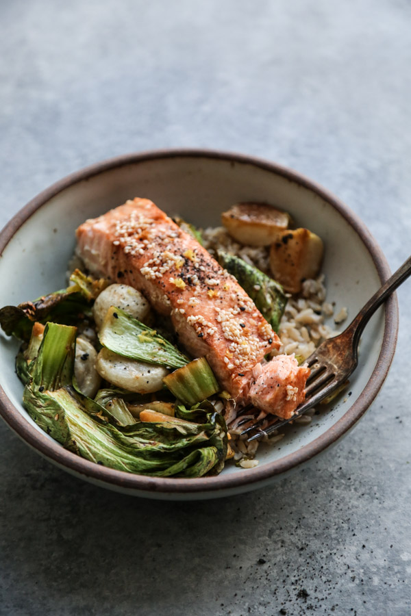Sesame Sheet Pan Salmon with Baby Turnips and Bok Choy | Healthy, Gluten-Free, Low FODMAP Recipe