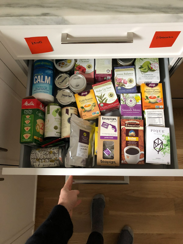 tea organized in a drawer