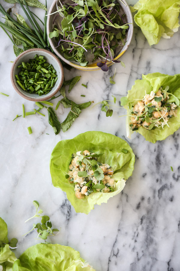 chickpea salad in a lettuce cup wrap