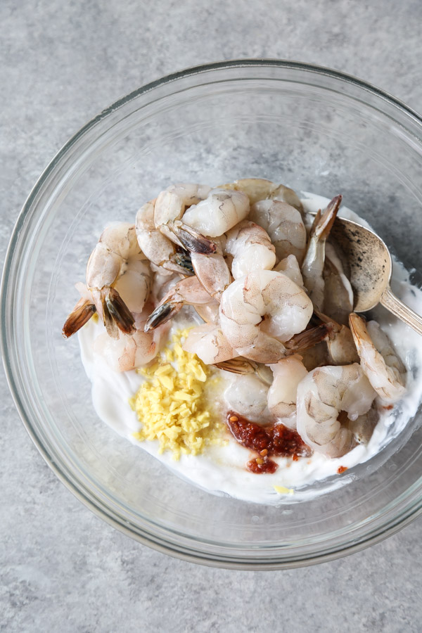 shrimp with coconut milk in a bowl