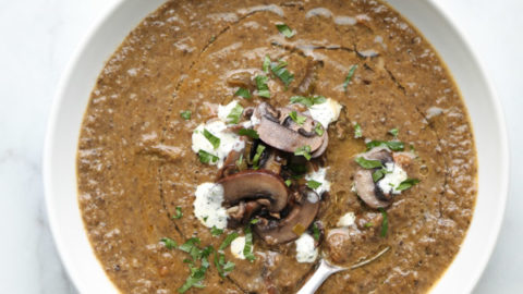 vegan cream of mushroom soup in a bowl
