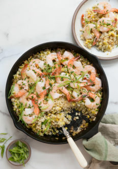 shrimp and rice casserole ina skillet