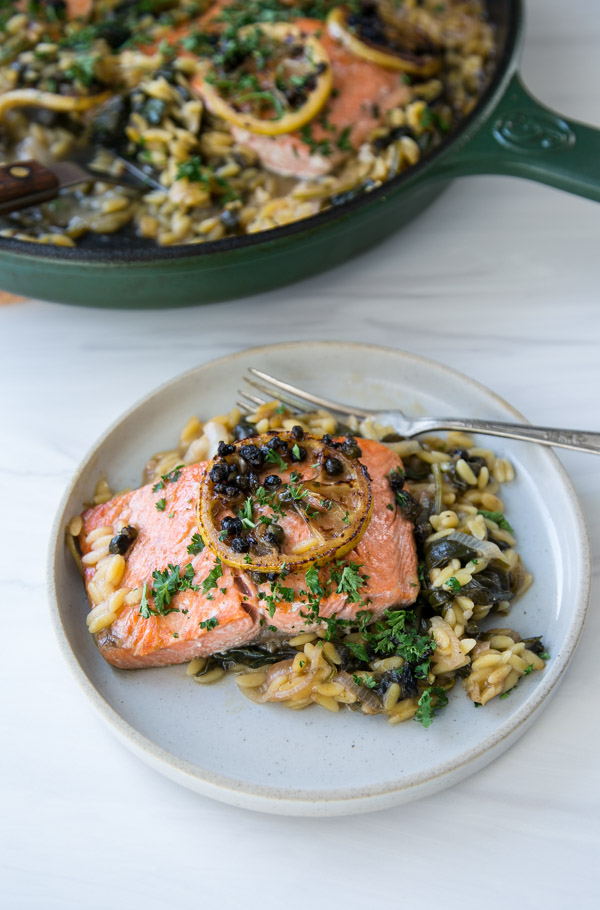 One Pan Salmon and Orzo Bake (in 30 minutes!)