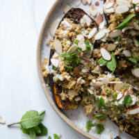 Ottolenghi-Style Baked Eggplant with Quinoa and Tahini (Low FODMAP Optional)