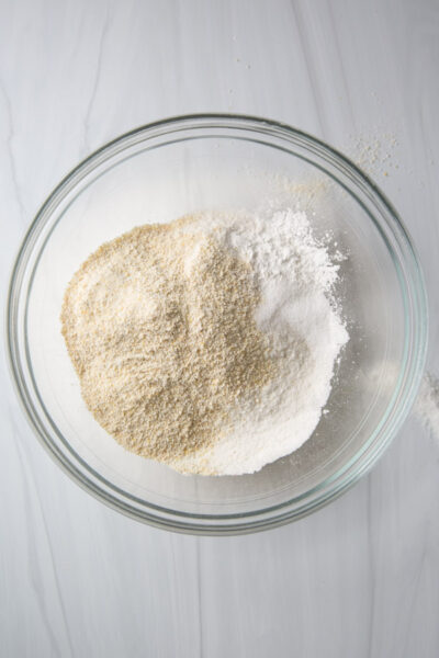cornmeal and white rice flour in a bowl