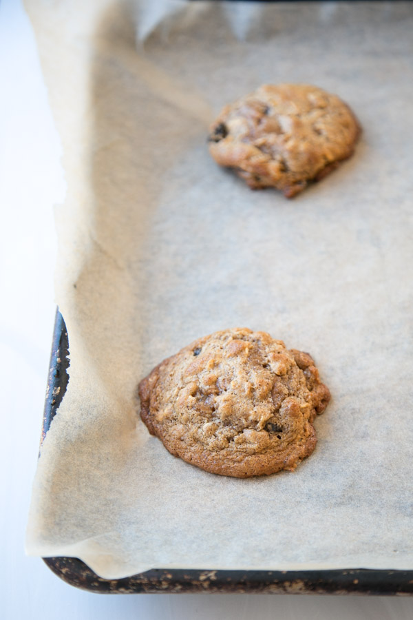 low sugar almond flour oatmeal cookies on a sheet pan
