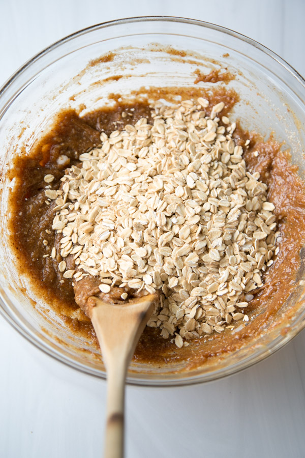 whole rolled oats added to low sugar cookie batter
