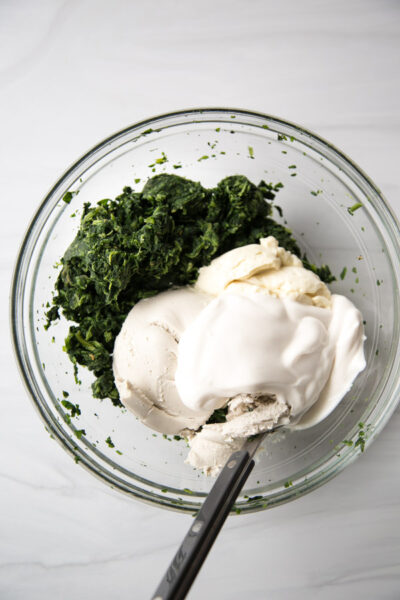 bowl of dairy-free spinach dip ingredients