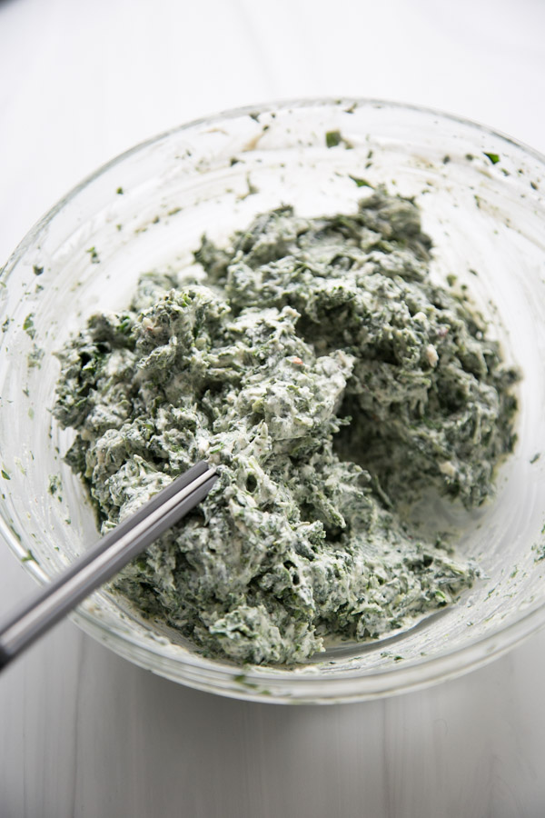 gluten-free spinach dip mixing in a bowl