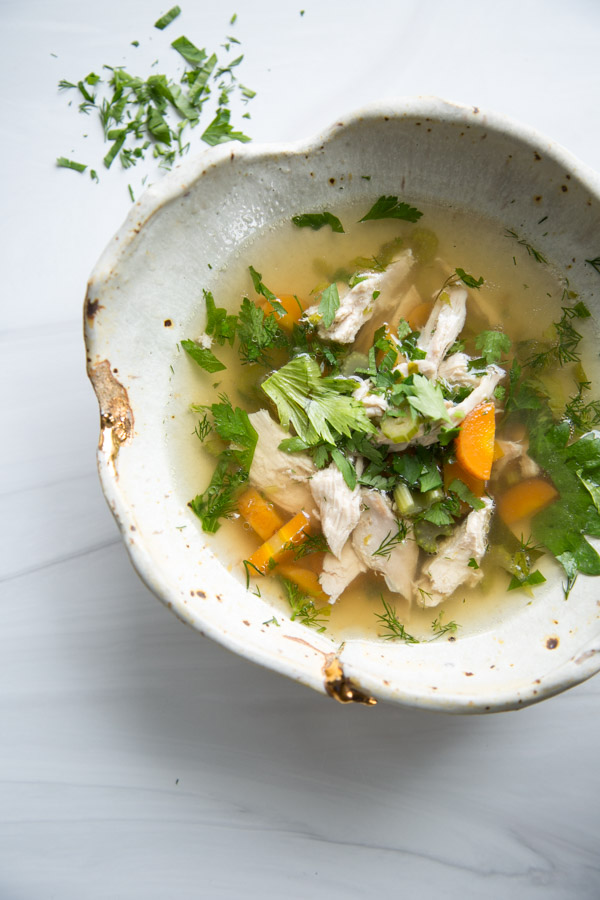 bowl of Jewish chicken soup in a bowl