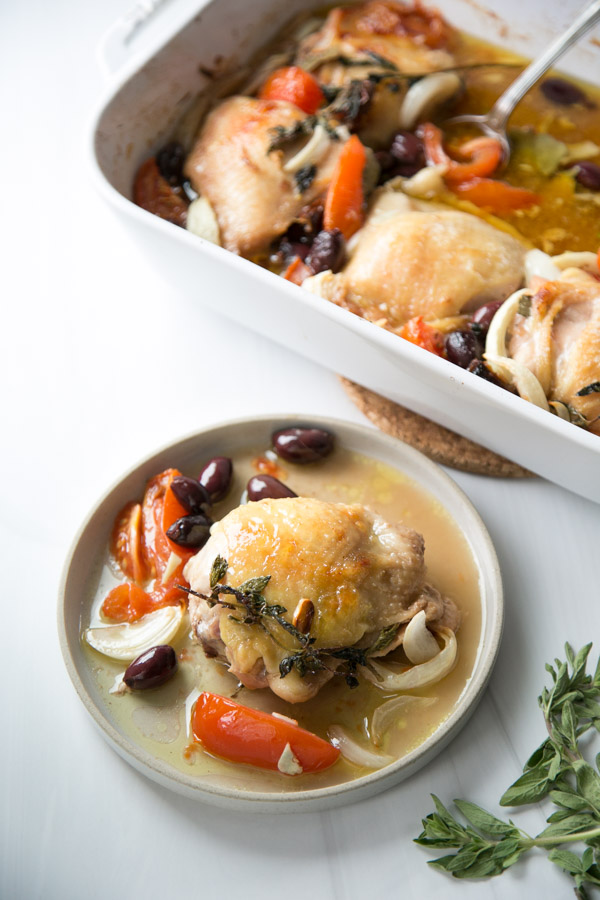 gluten-free provencal chicken thighs on a plate