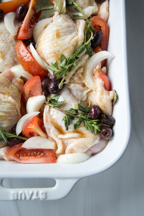 ingredients for chicken provencal in baking dish