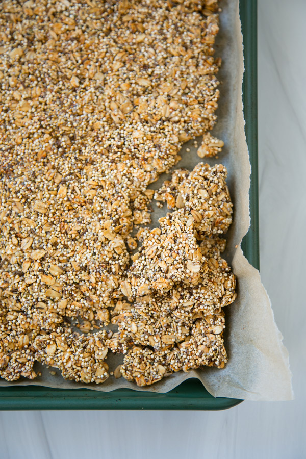 savory granola recipe on a sheet pan