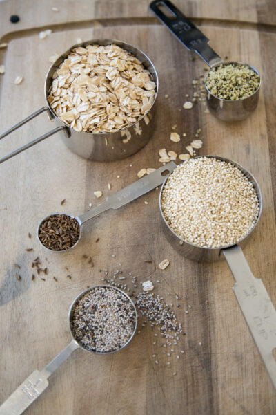 savory granola ingredients on a cutting board