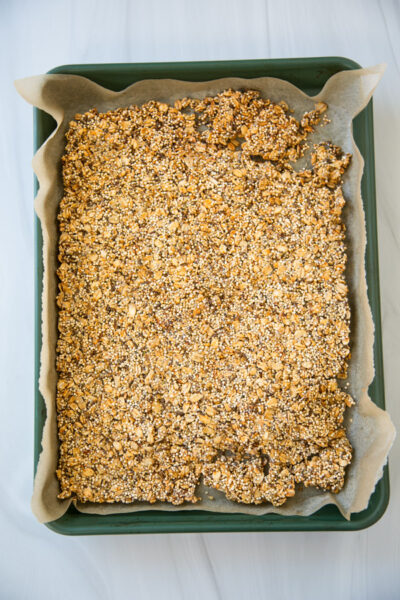 savory granola on a sheet pan